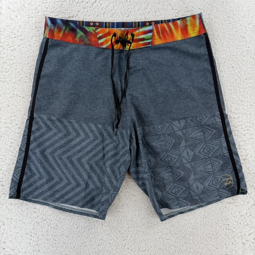 Billabong Board Shorts Mens 33 Gray Geometric Platinum X PX2 Swim Trunks